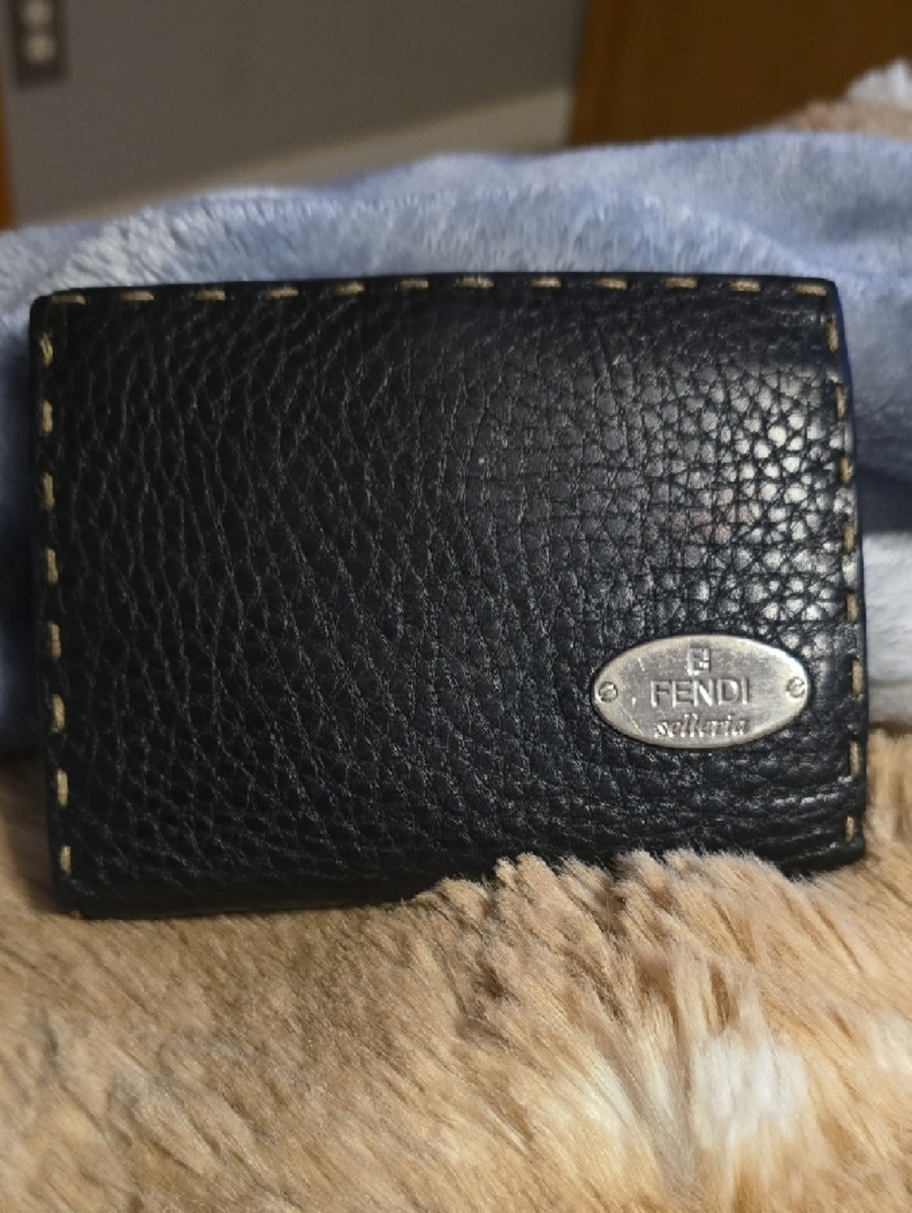 Fendi Black Leather Men’s Wallet with Metal Logo Plate